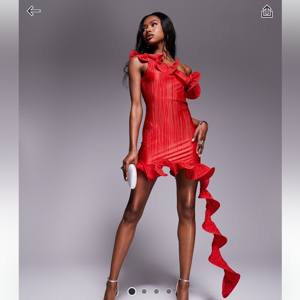 ASOS One Shoulder Red Ruffle Dress